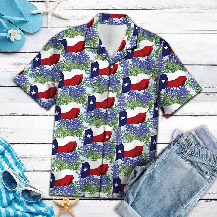 Red Texas Bluebonnet Hawaiian Shirt Summer Button Up Red Texas Bluebonnet Hawaiian Shirt Summer Button Up