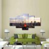 Red Tower Building City - Nature 5 Panel Canvas Art Wall Decor