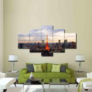 Red Tower Building City - Nature 5 Panel Canvas Art Wall Decor
