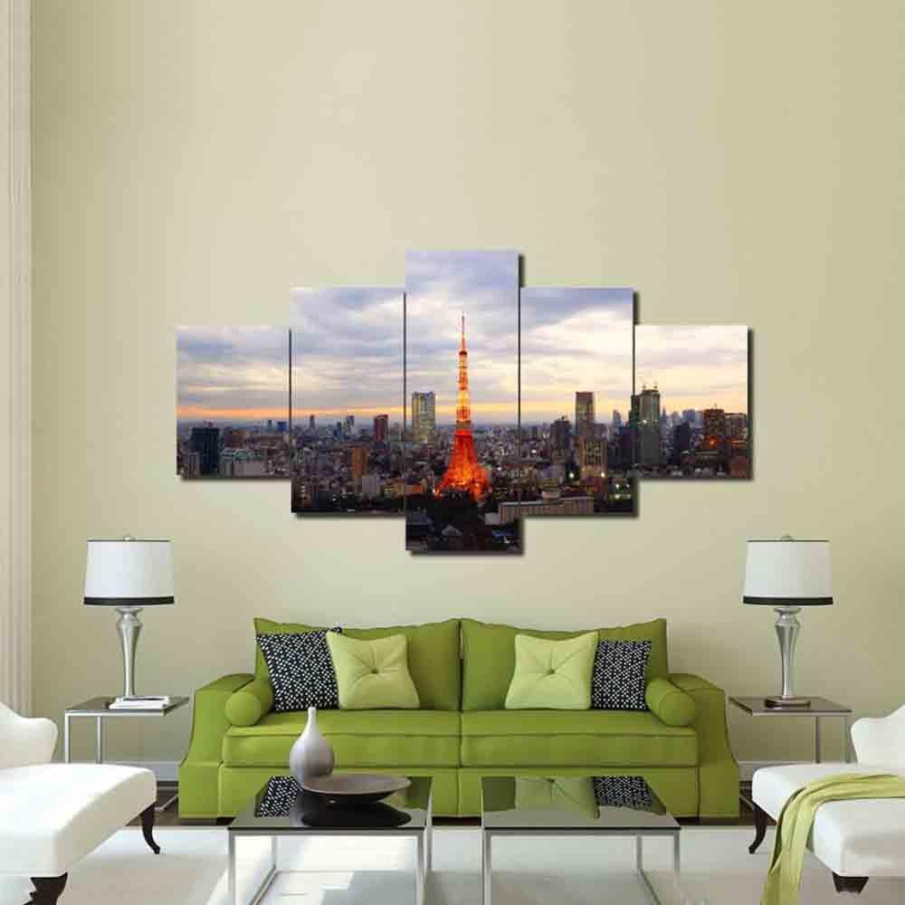 Red Tower Building City - Nature 5 Panel Canvas Art Wall Decor Red Tower Building City - Nature 5 Panel Canvas Art Wall Decor