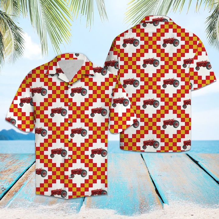 Red Tractor Farmer Hawaiian Shirt Summer Button Up Red Tractor Farmer Hawaiian Shirt Summer Button Up