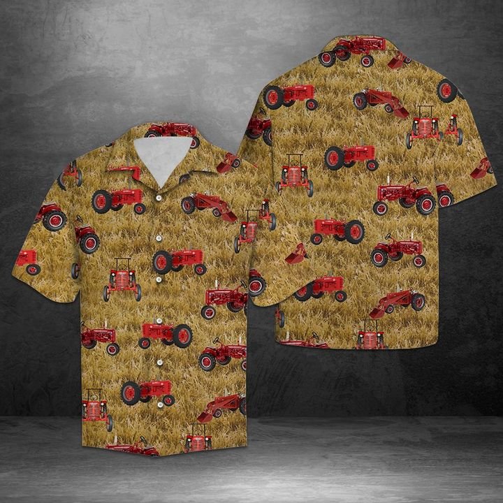 Red Tractor Hawaiian Shirt Summer Button Up Red Tractor Hawaiian Shirt Summer Button Up