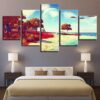 Red Tree Beach Moon Beautiful - Nature 5 Panel Canvas Art Wall Decor
