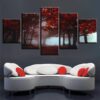 Red Tree Forest 01 - Nature 5 Panel Canvas Art Wall Decor