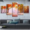 Red Tree Forest 02 - Nature 5 Panel Canvas Art Wall Decor