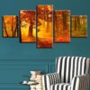 Red Tree Forest Sunshine - Nature 5 Panel Canvas Art Wall Decor