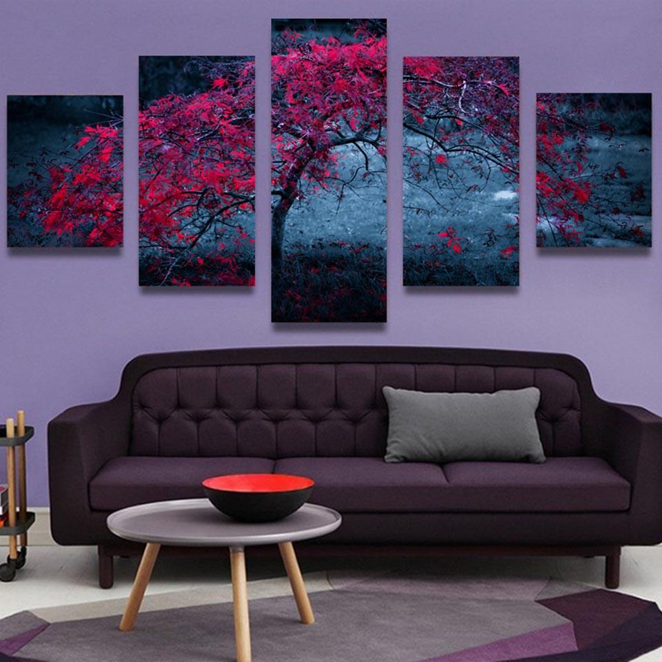 Red Tree Landscape - Nature 5 Panel Canvas Art Wall Decor Red Tree Landscape - Nature 5 Panel Canvas Art Wall Decor