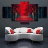 Red Tree Lane - Nature 5 Panel Canvas Art Wall Decor
