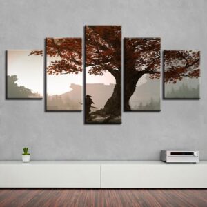 Red Tree Natural - Nature 5 Panel Canvas Art Wall Decor