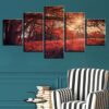 Red Tree Sunshine - Nature 5 Panel Canvas Art Wall Decor