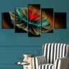 Red Yellow Green Flower - Nature 5 Panel Canvas Art Wall Decor