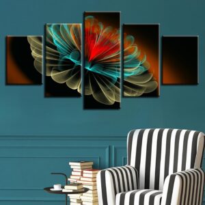 Red Yellow Green Flower - Nature 5 Panel Canvas Art Wall Decor