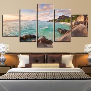 Reef Stone And Blue Sea Water - Sapce 5 Panel Canvas Art Wall Decor