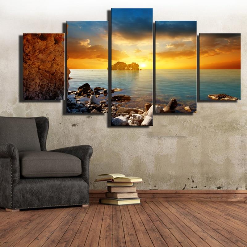 Reef Stone Sunrise 01 - Nature 5 Panel Canvas Art Wall Decor Reef Stone Sunrise 01 - Nature 5 Panel Canvas Art Wall Decor
