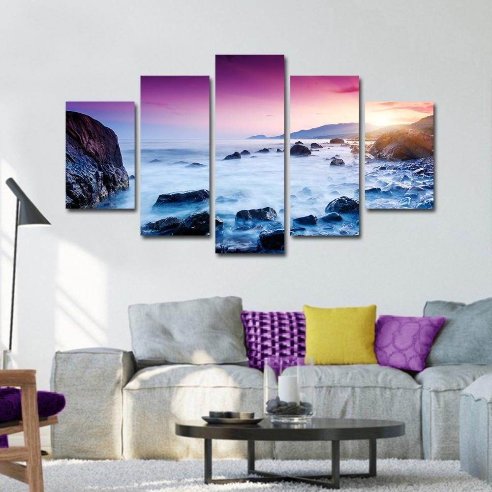 Reef Sunset Sunshine - Nature 5 Panel Canvas Art Wall Decor Reef Sunset Sunshine - Nature 5 Panel Canvas Art Wall Decor