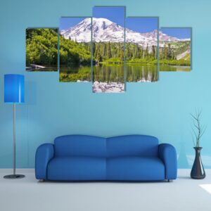 Reflection Of Mt Rainier From Bench Lake - Nature 5 Panel Canvas Art Wall Decor