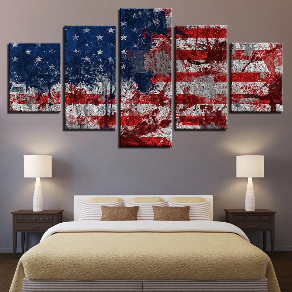 Retro American Flag 01 - Abstract 5 Panel Canvas Art Wall Decor Retro American Flag 01 - Abstract 5 Panel Canvas Art Wall Decor