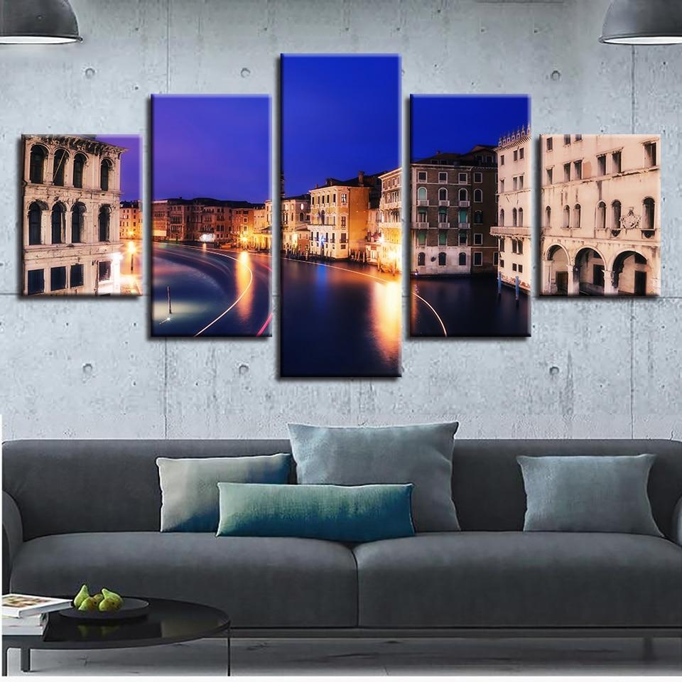 Retro Buildings 2 - Nature 5 Panel Canvas Art Wall Decor Retro Buildings 2 - Nature 5 Panel Canvas Art Wall Decor
