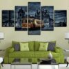 Retro European City Building Tram - Nature 5 Panel Canvas Art Wall Decor