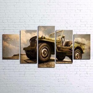Retro Jeep Car - Automative 5 Panel Canvas Art Wall Decor