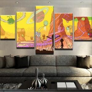 Rick And Morty Space Cartoon Animation - Cartoon 5 Panel Canvas Art Wall Decor