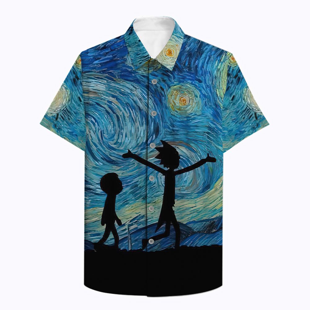 Rick And Morty Starry Night Van Gogh Hawaiian Shirt Rick And Morty Starry Night Van Gogh Hawaiian Shirt