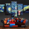 Rick And Morty: Starry Night - Cartoon 5 Panel Canvas Art Wall Decor