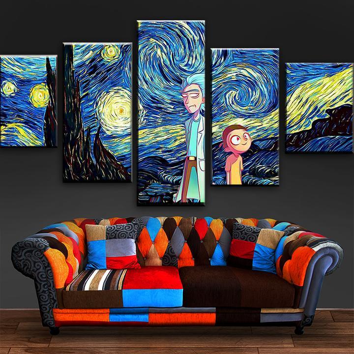 Rick And Morty: Starry Night - Cartoon 5 Panel Canvas Art Wall Decor Rick And Morty: Starry Night - Cartoon 5 Panel Canvas Art Wall Decor