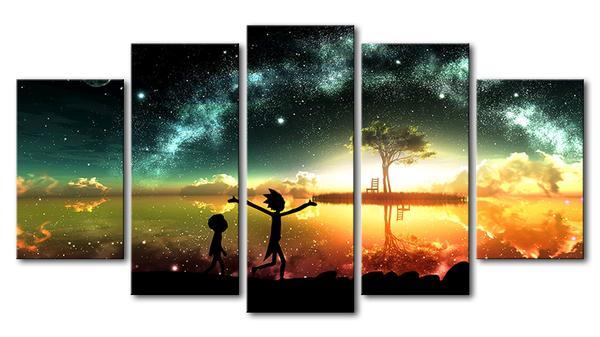 Rick And Morty Stars Night Eve - Cartoon 5 Panel Canvas Art Wall Decor Rick And Morty Stars Night Eve - Cartoon 5 Panel Canvas Art Wall Decor