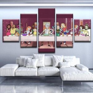 Rick & Morty Inspired Last Supper - Cartoon 5 Panel Canvas Art Wall Decor