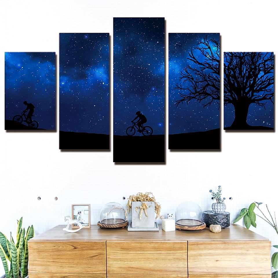 Ride Under The Stars - Space Universe 5 Panel Canvas Art Wall Decor Ride Under The Stars - Space Universe 5 Panel Canvas Art Wall Decor