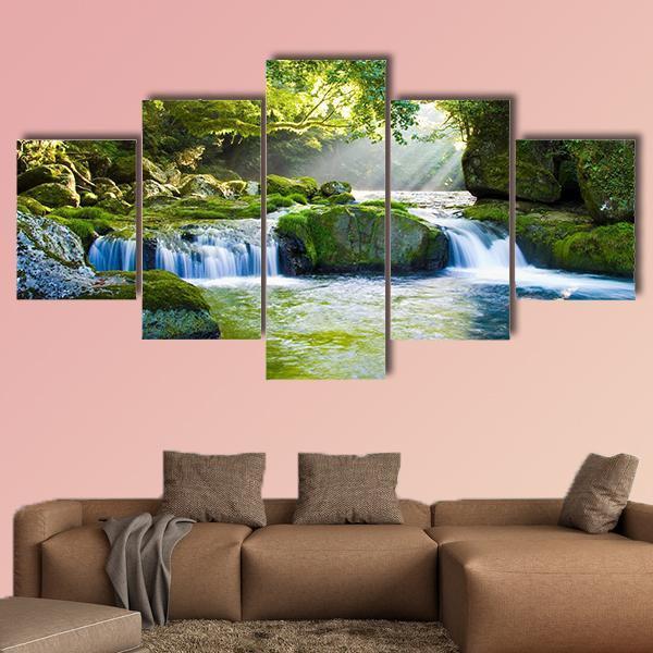 River And Shaft Beam Of Light - Nature 5 Panel Canvas Art Wall Decor River And Shaft Beam Of Light - Nature 5 Panel Canvas Art Wall Decor