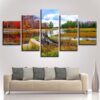 River Red And Green Forest - Nature 5 Panel Canvas Art Wall Decor