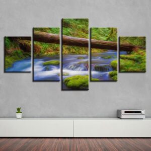 River Stream Flowing Water - Nature 5 Panel Canvas Art Wall Decor