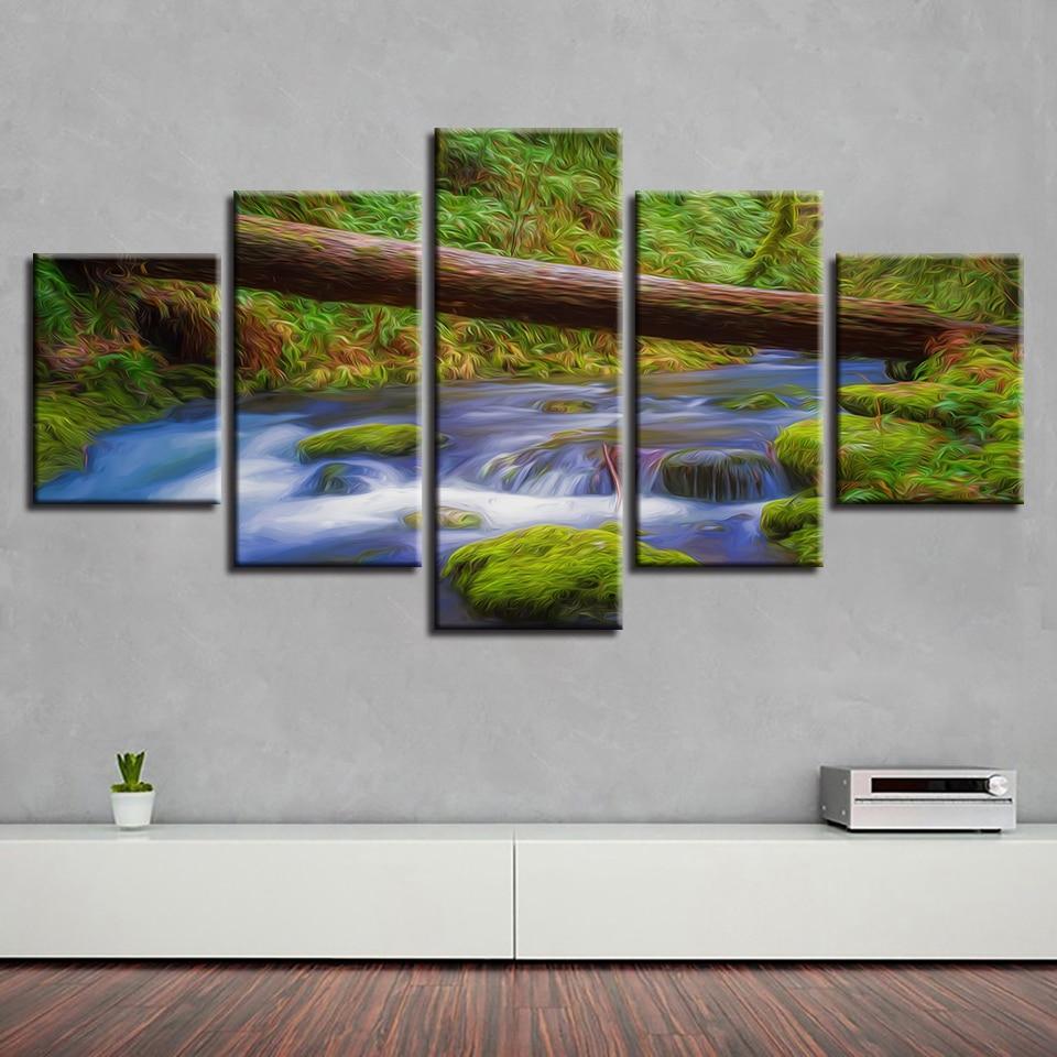 River Stream Flowing Water - Nature 5 Panel Canvas Art Wall Decor River Stream Flowing Water - Nature 5 Panel Canvas Art Wall Decor