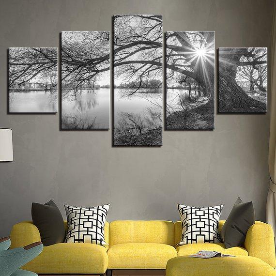 River Sunrise 01 - Nature 5 Panel Canvas Art Wall Decor River Sunrise 01 - Nature 5 Panel Canvas Art Wall Decor