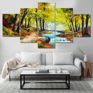 Rivers And Woods - Abstract 5 Panel Canvas Art Wall Decor