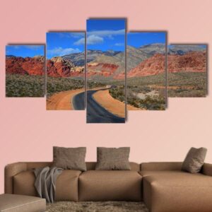 Road To Red Rock Canyon - Nature 5 Panel Canvas Art Wall Decor