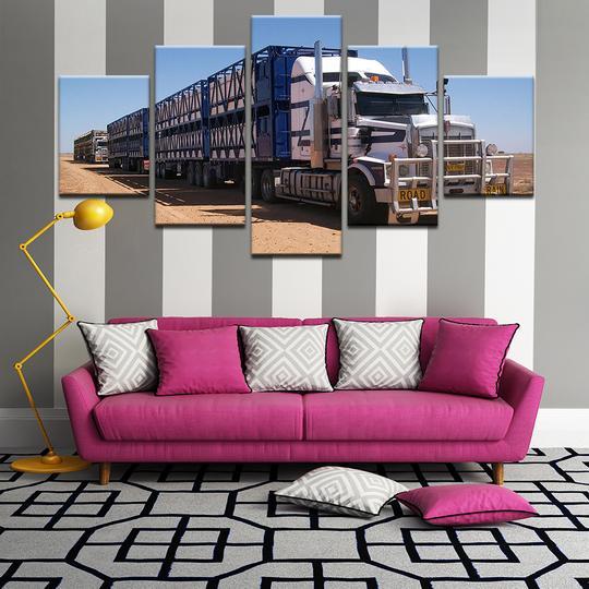 Road Train In The Australian Outback - Automative 5 Panel Canvas Art Wall Decor Road Train In The Australian Outback - Automative 5 Panel Canvas Art Wall Decor