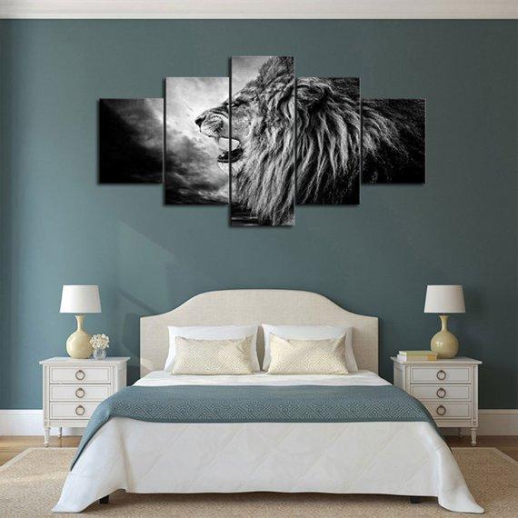 Roaring Lion 02 - Animal 5 Panel Canvas Art Wall Decor Roaring Lion 02 - Animal 5 Panel Canvas Art Wall Decor