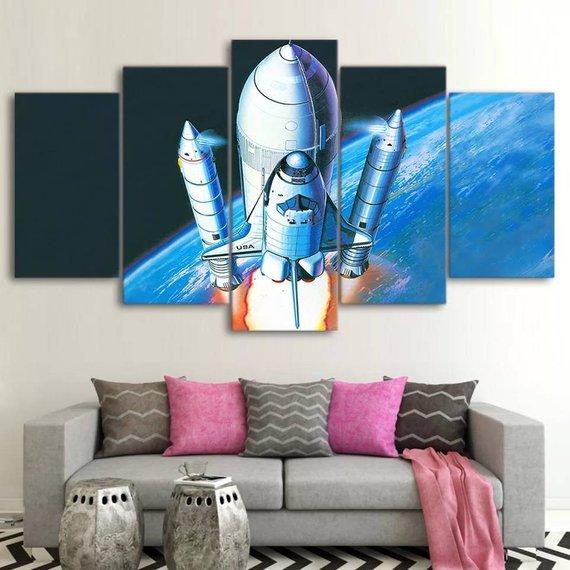 Rocketship Spaceship - Space 5 Panel Canvas Art Wall Decor Rocketship Spaceship - Space 5 Panel Canvas Art Wall Decor
