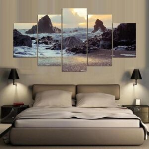 Rocky Beach - Ocean 5 Panel Canvas Art Wall Decor