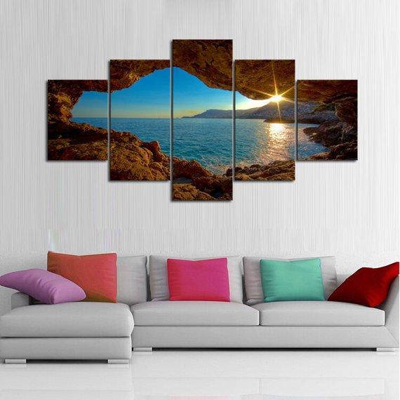 Rocky Cove Sunrise - Nature 5 Panel Canvas Art Wall Decor Rocky Cove Sunrise - Nature 5 Panel Canvas Art Wall Decor
