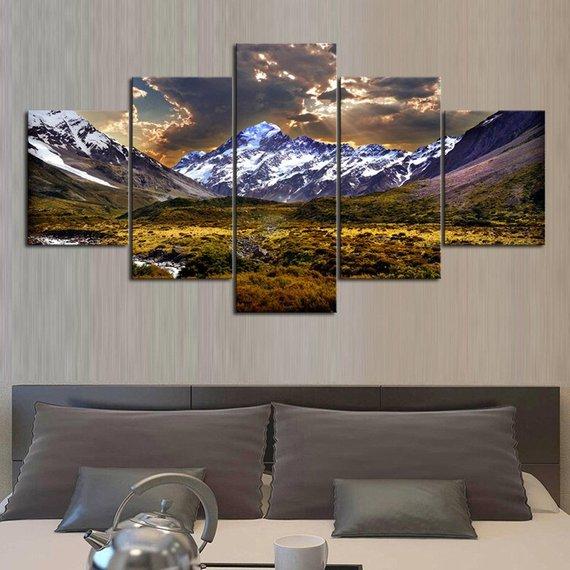 Rocky Mountain Valley - Nature 5 Panel Canvas Art Wall Decor Rocky Mountain Valley - Nature 5 Panel Canvas Art Wall Decor