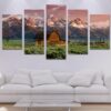 Rocky Mountains Barn - Landscape 5 Panel Canvas Art Wall Decor