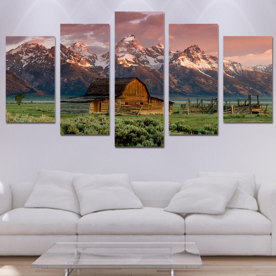 Rocky Mountains Barn - Landscape 5 Panel Canvas Art Wall Decor Rocky Mountains Barn - Landscape 5 Panel Canvas Art Wall Decor