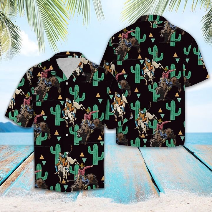 Rodeo Cactus Pattern Hawaiian Shirt Summer Button Up Rodeo Cactus Pattern Hawaiian Shirt Summer Button Up