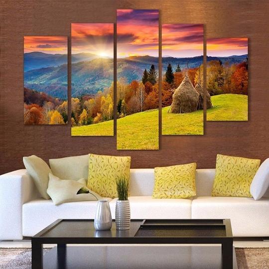 Rolling Hills Sunrise - Nature 5 Panel Canvas Art Wall Decor Rolling Hills Sunrise - Nature 5 Panel Canvas Art Wall Decor
