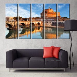 Roman Castel Sant Angelo City - Nature 5 Panel Canvas Art Wall Decor