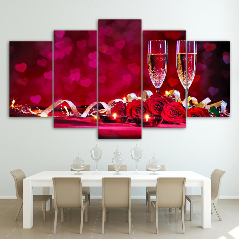 Romantic Dinner And Wine - Luxury 5 Panel Canvas Art Wall Decor Romantic Dinner And Wine - Luxury 5 Panel Canvas Art Wall Decor